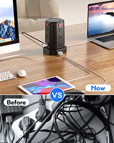 Power-Strip-Surge-Protector-164-Ft-Extension-Cord-with-12-AC-Multiple-Outlets-4-USB-1-USB-C-SMALLRT-Power-Tower-Desktop-Charging-Station-Home-Dorm-Room-Office-Essentials-Desk-Accessories-Black