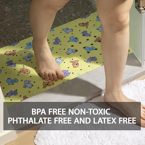 Image of YINENN Bath and Shower Safety Mats 40x16 inch, Non Slip with Suction Cups for Bathroom Stall and Tub Floor, Extra Large and Machine Washable, Drain Holes Keep Bathtub Clean, Colored Dogs