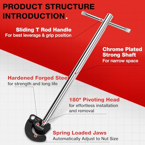 Image of SHALL 11'' Basin Wrench, Adjustable Sink Wrench Faucet Tool, Full Polished Tap Nut Spanner with 3 /8'' to 1-1 /4'' Jaw Capacity for Hard-to-Reach Under-Sink Spaces