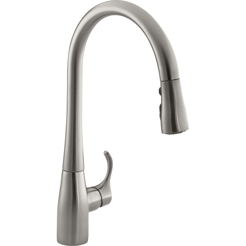 596-VS Simplice Kitchen Sink Faucets with Pull Down Sprayer, 3-Spray Design, Vibrant Stainless Kitchen Faucets, High Arch