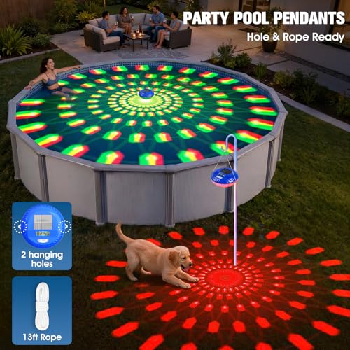 Image of 2026 Solar Pool Lights with Digital Pool Thermometer,Color Changing Floating Pool Lights that Float IP68 Waterproof,Hangable Solar Powered Floating Light for Pool Lighting Party Decor-1 PC