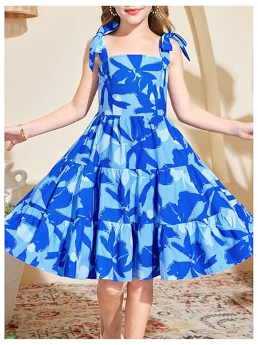 Floerns Girl's Floral Sleeveless Tie Shoulder Cami Dress Flounce Hem Tiered Dresses4