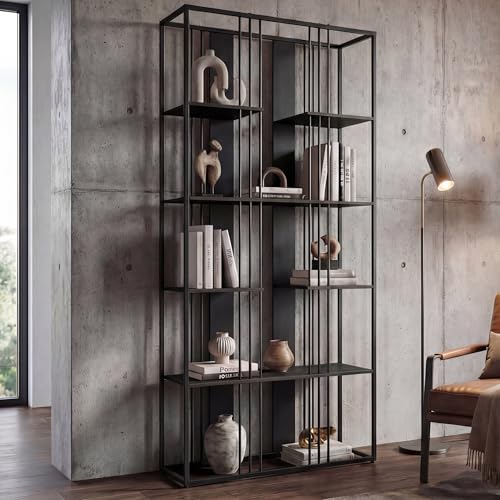 Scaffale HWC-P12, libreria alta, metallo industriale melaminico certificato MVG 180x80x31cm - nero, nero