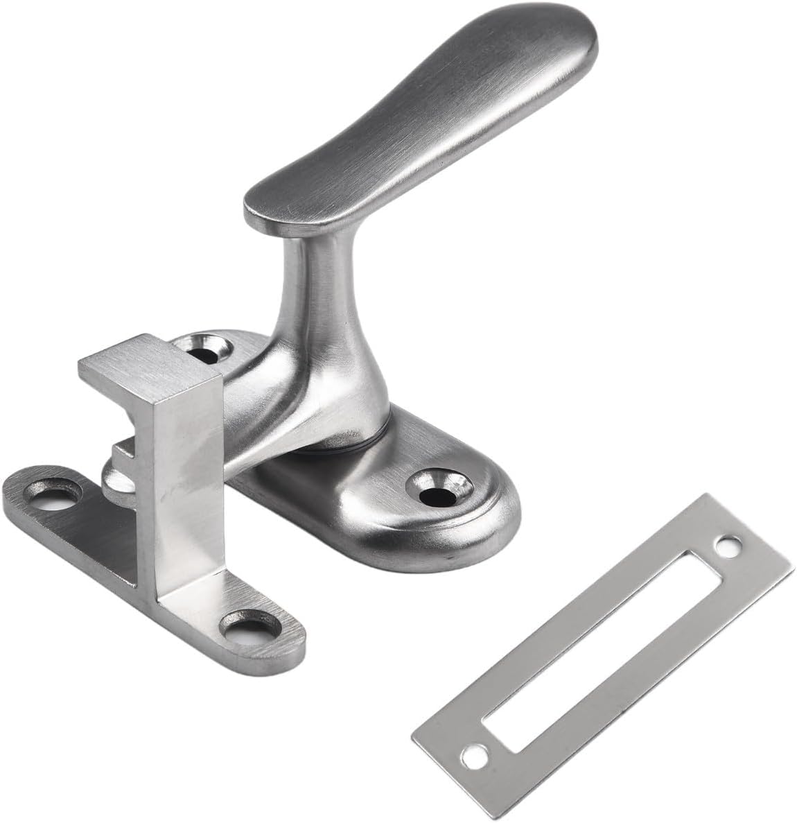 Heavy Duty Steel Door Latch, Anti-Theft Security Lock Buckle Wooden Fire Escape Doors, Oval Handle Panel, Install, Silver, 50x62mm(Silver L)