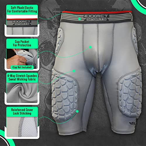 Exxact Sports Elite 5-Pad Adult Football Girdle For Men - Padded Compression Shorts, Mens Girdle Football With Cup Pocket (Adult X-Large, Gray) #TOP1