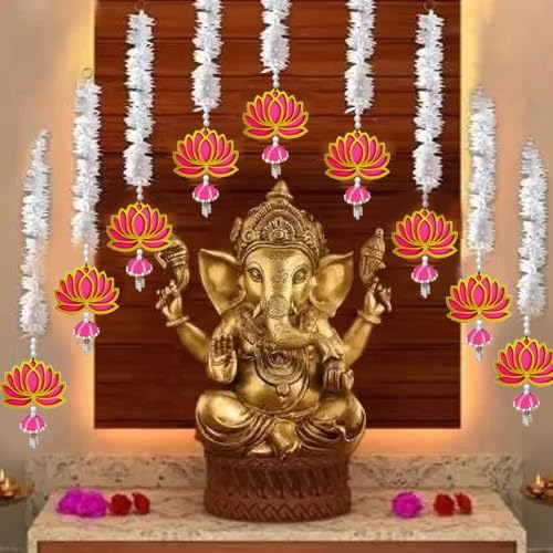 GIFT JAIPUR9 Pc Pink Lotus Long Gajra Jhumka latkan Wall Temple Hanging Thoran Bandarwal Decorative Showpiece for Temple Diwali Ganesh Chaturthi Pooja Home Festival Backdrop Decoration
