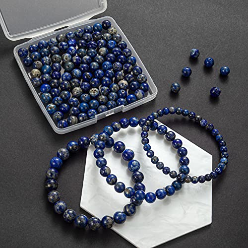 Image of 100Pcs Natural Stone Beads 8mm Lapis Lazuli Round Gemstone Loose Beads with Elastic Bracelet String for Bracelets Necklace Jewelry Making