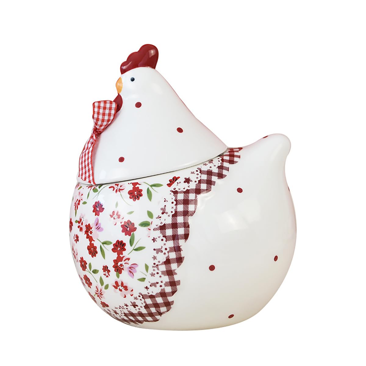 Bicuzat Rural Chicken and Flower Pattern Ceramic Easter Sugar Canister Rooster Hen Cookie Jar Ceramic Storage Jar Food Storage Can with Airtight Lid-Red-35 OZ