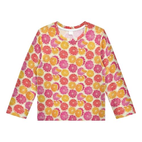 Cartoon Pink Orange Pattern Boys Rash Guard Swim Shirts Long Sleeve UPF 50+ Quick Dry Sun Protection Shirt Swimwear Surf Tops for Toddler Kid Girl Fishing Swimming Outdoor 4T