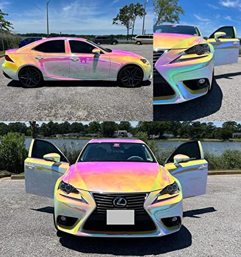 ASENDIWAY Holographic Rainbow Chrome Car Adhesive Vinyl Wrap Gloss Decal Sticker Film Sheet Air Bubble Free DIY Vinyl, Pink, 1ft x 4.5ft