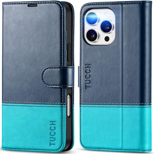 Coque iPhone 16 Pro Max étui portefeuille bleu lac en simili cuir antichoc