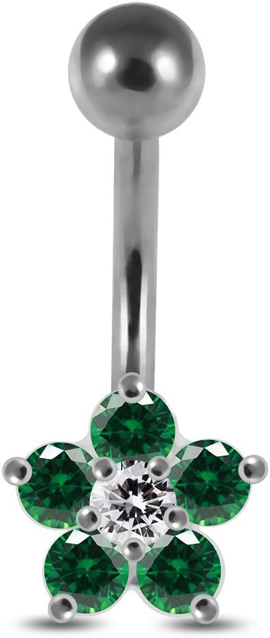 Stylish Studded Flower Design 925 Sterling Silver with Stainless Steel Belly Ring - Belly Button jewelry - Navel jewelry