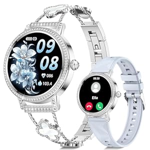 CIVO Smartwatch Damen Fitness Tracker: Bluetooth Anrufe 110+ Sportmodi Smart Watch Kompatibel iOS Android - Silber 4-Blatt Kleeblatt/Silikon Armband für Outdoor Alltag Gym