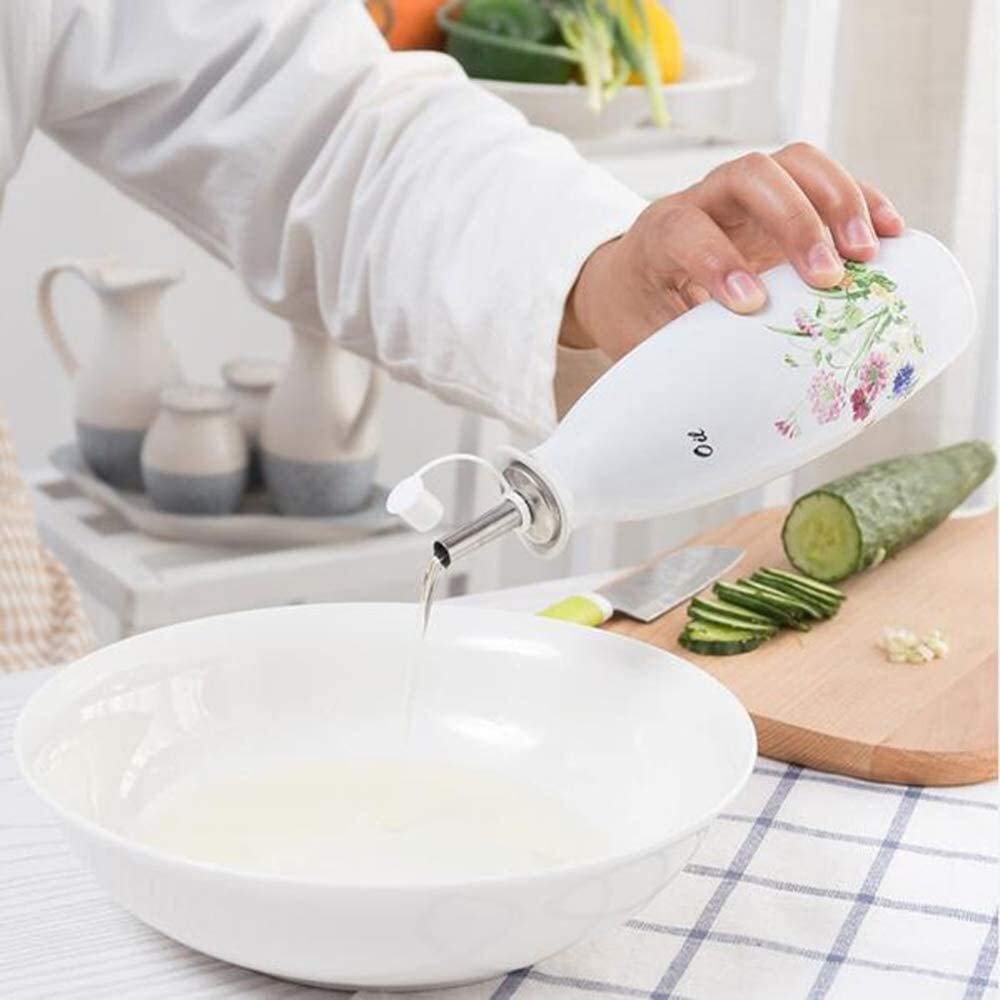 Butelka z dozownikiem oliwy z oliwek do kuchni 2 szt. ręcznie wykonany ceramiczny dozownik oliwy z oliwek lub octu 250 ml (kolor: biały)