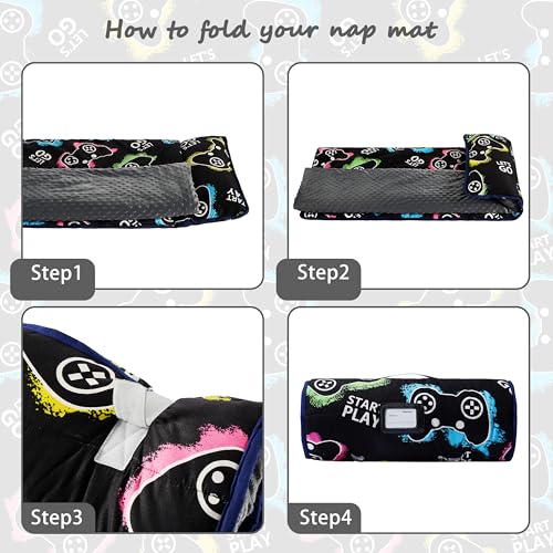 Image of MORAIS Toddler Nap Mat with Pillow and Blanket, 52 inch x 20 inch Lightweight and Soft Nap Mat for Preschool, Daycare, Travel Sleeping Bags