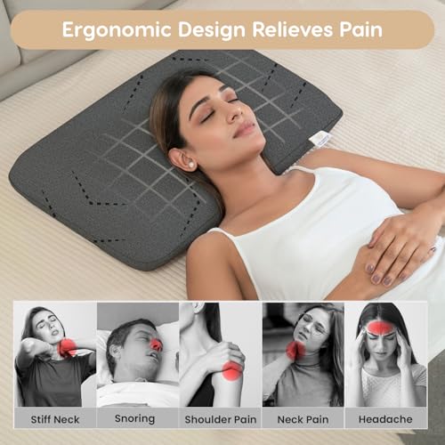 Image of MYARMOR Ventilated Cool Gel Memory Foam Pillow Ultra-Thin Size - 2.5 Inch High, |2 Years Warranty | with Grey Colour Removable Washable Pillow Cover - Pack of 1