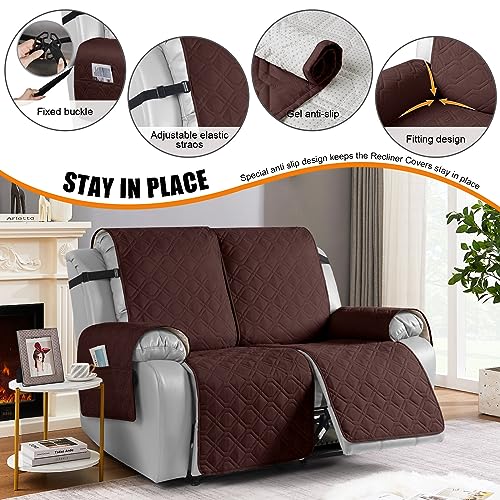 Image of VANSOFY Waterproof Recliner Loveseat Covers Washable, Coffee,2 Seater | 1-Piece, Non-Slip with Elastic Straps, Sofa Cover with Pocket for Dogs, Pets