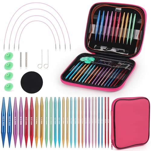 Coopay Juego de agujas circulares intercambiables, 3,0 a 10,0 mm (4 longitudes ajustable), agujas de tejer circulares con bolsa de almacenamiento, plata