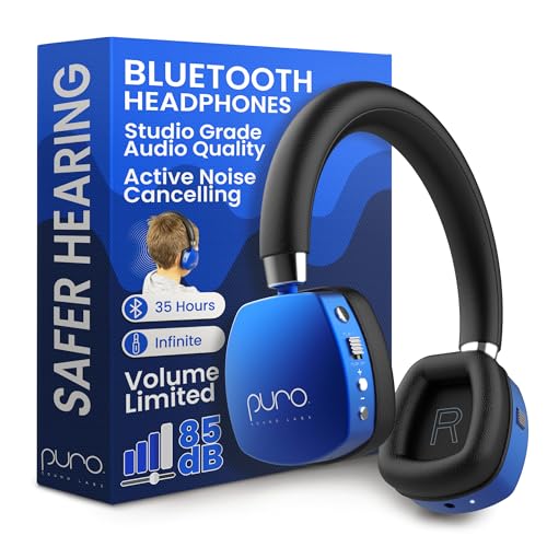 Puro Sound Labs PuroQuiet Plus Volume Limited on-ear actieve ruisonderdrukkende Bluetooth-hoofdtelefoon voor kinderen met ingebouwde microfoon - veiliger geluid Studio-kwaliteit (blauw)
