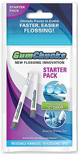 GumChucks Floss Starter Pack | Faster, Easier Flossing! | Great for Braces | Floss Braces in Under 2 Minutes | Reusable Handles + 10 Flossing Tips