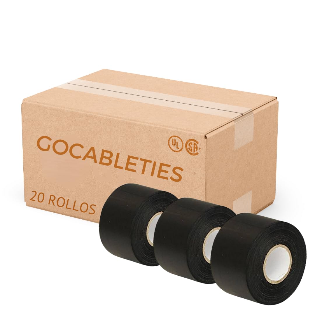 Gocableties Black Wide Electrical Tape, 50mm x 33m, 2" Strong Self-Adhesive PVC Insulation Tape for Insulating, Repairing and Protecting Electrical Wires, 20 Rolls