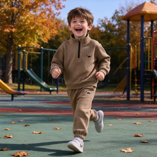 ABCRR Boys Dinosaur Embroidered Quarter Zip Sweatshirt Jogger Pants Set - image 4