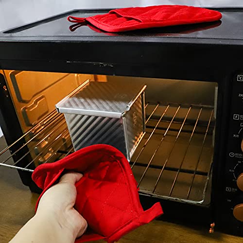 Arcliber Pot Holders,4Pcs Heat Resistant Hot Pads,Non-Slip Rubber Surface Design,Cotton Infill Kitchen Potholders Set,Red #TOP5