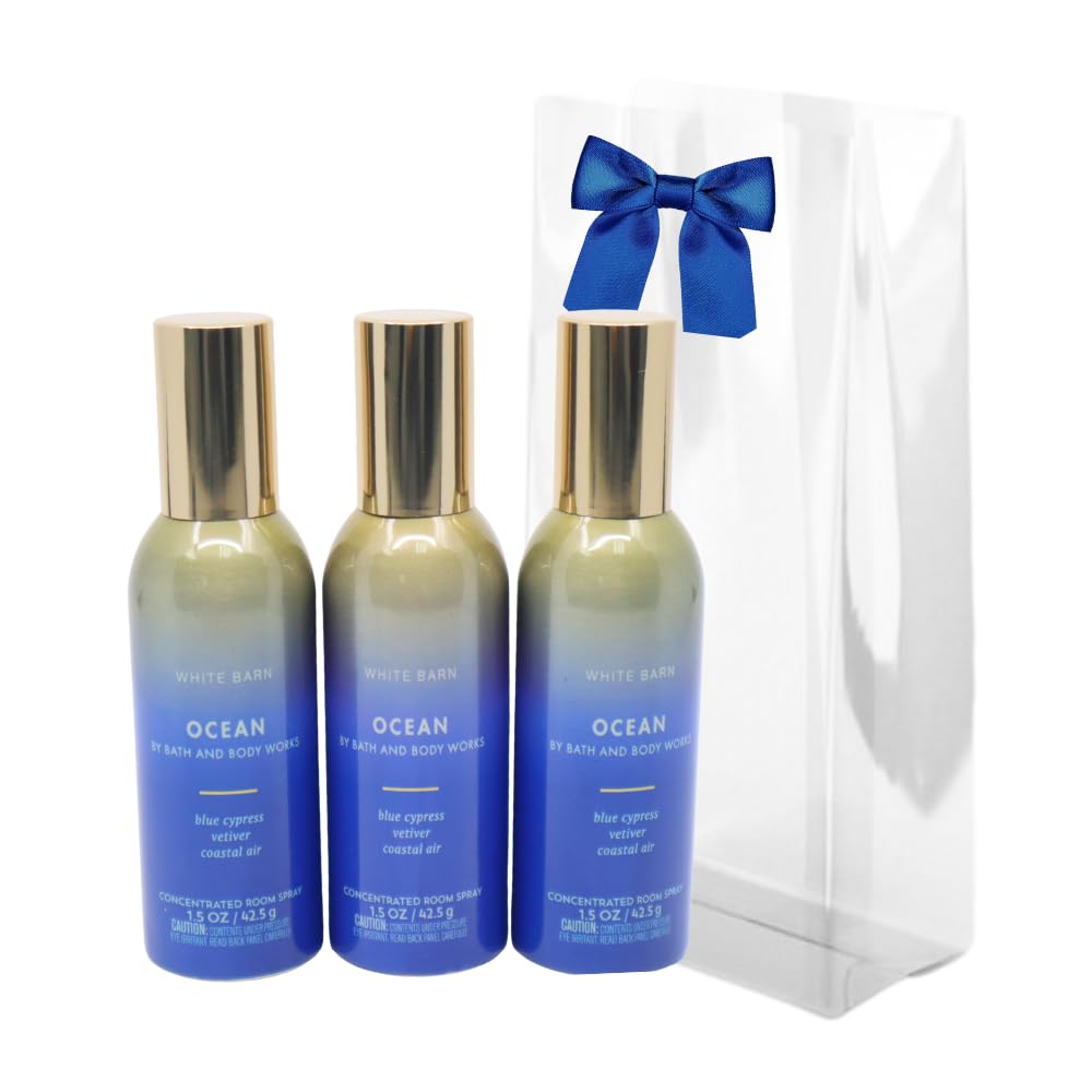Bath & Body Works OCEAN Concentrated Room Spray Gift Set with a Blue Bow for Holiday 1.5 oz – Pack of 3