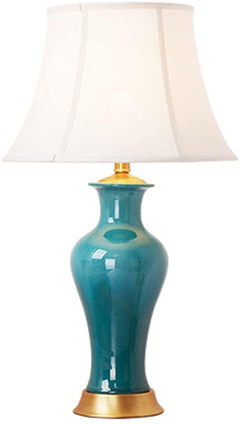 Desk lamps Table lamp country Handmade porcelain Cloth shade and Copper base for bedroom art Retro palace style bed lamp Indoor Lighting (Color : Blue Size : B-36 * 65cm)