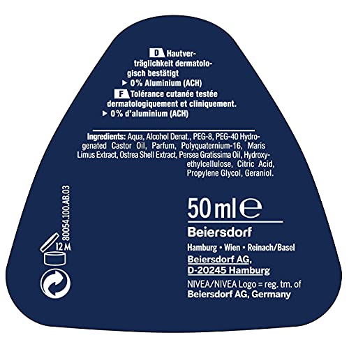 NIVEA MEN Déodorant Bille Fresh Ocean 0% (1 X 50 Ml), Déodorant Homme Protection 48 H, Soin Homme Sans Sel Aluminium & Sensation De Fraîcheur (Lot de 2)
