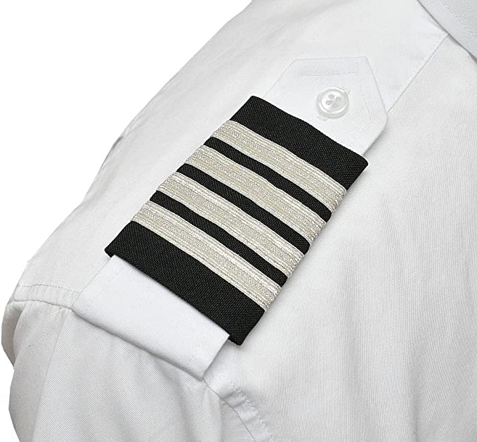 Aero PhoenixProfessional Pilot Uniform Epaulets - Four Bars - Captain - Silver Nylon on Dark Navy