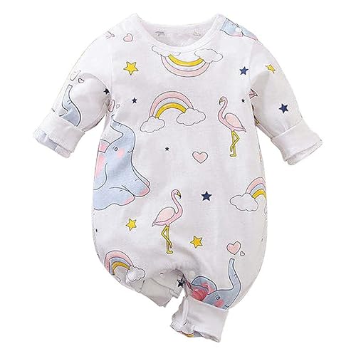 IURNXB Infant Baby Boys Girls Romper Cartoon Animal Cotton Elephants Clothes Jumpsuit White 6-9 Months