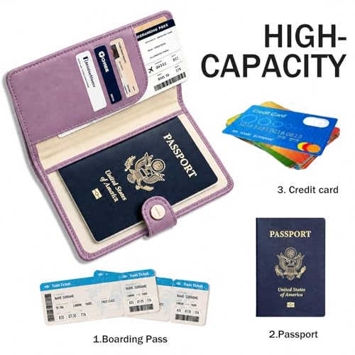 Image of ZOPPEN Passport Holder for Travel Essentials, RFID Blocking PU Leather Water-Resistant Lightweight Passport Cover with Multiple Card Slots, Easy to Carry Travel Wallet for Women Men, Elegant Purple