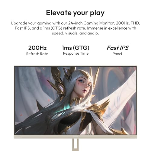 Image of Pixio PX248 Wave Beige 24 inch 200Hz Refresh Rate FHD 1080p Resolution Fast IPS Panel 1ms GTG Response Time Beige Gaming Monitor with Adaptive Sync