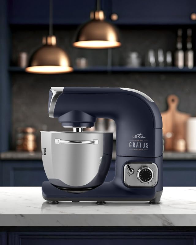 ETA Gratus Evo Elegance Robot de cocina I 1200 W I 6,7L I Cuenco de acero inoxidable I Agitador planetario I Utensilios de cocina para masa, nata, mezcla y más I azul