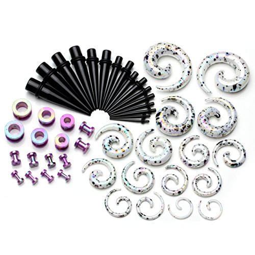 PiercingJ Ohrpiercing Ohrstecker Set 24 Paare Acryl Mix Spirale Schnecke Taper Splash Flesh Schraub Tunnel Set Tunnelset Dehnstab Dehnungssichel Dehnungsset Ohr Expander Piercing Set 2-12mm Stabstärke