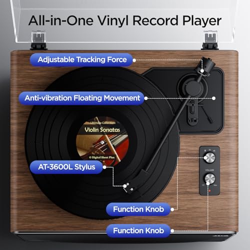 Image of All in One Vinyl Record Player,Bluetooth Turntable Built in 4 Stereo Speakers Phono Preamp,High Fidelity Turntables for Vinyl Records with Magnetic Cartridge AT-3600L,2-Speed,33 /45RPM,USB PC Recording | All in One Turntable,Built in 4 Stereo Speakers Phono Preamp,High Fidelity Turntables,2-Speed,PC Recording