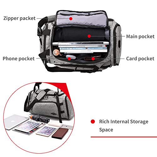 35-40L 3 Way Waterproof Sports Gym Travel Weekender Duffel Bag with Shoe Compartment Overnight Bag (Light Gray)