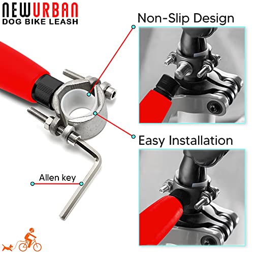 NEWURBAN - Fahrradleine für Hunde - Einfache Installation und Demontage - Freihändiges Hundefahrrad - Trainingsleine für Training, Joggen, Radfahren und Outdoor - Sicher mit Haustieren - Roter Griff