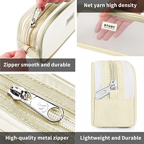 Image of Fancy Forest Kalidi Grid Mesh Pencil Case Pen Bag Clear Case Marker Pouch Multifonction Organizer Box Transparent Case Makeup Bag Office College School Gift For Adults Teen Girl Boy, Khaki