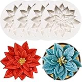 pekifaves 4 Pezzi fiori di Natale stampi per candele, stampi in silicone a forma di foglia di agrifoglio, stampi in silicone 3D, per torte, fondente, Natale, biscotti, cottura sapone