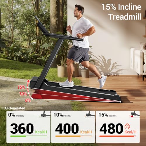 Image of CURSOR FITNESS 16% Incline Treadmills for Home Small with 3 LED Displays, 3.0HP Foldable Walking Pad Treadmill Up to 400LBS Capacity, Portable Treadmill 0.6-7.0MPH
