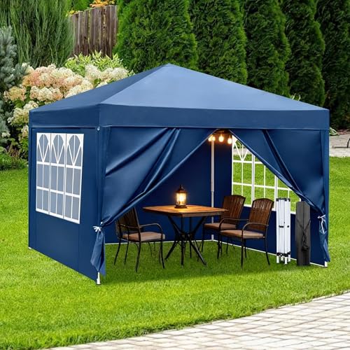 Image of 10X10FT Pop Up Party Tent, Outdoor Heavy Duty Party Tent with 4 Removable Sidewalls and Carrying Bag, Portable Gazebos Shelter Sun Shade for Events, Party, Wedding, BBQ, Backyard, Blue