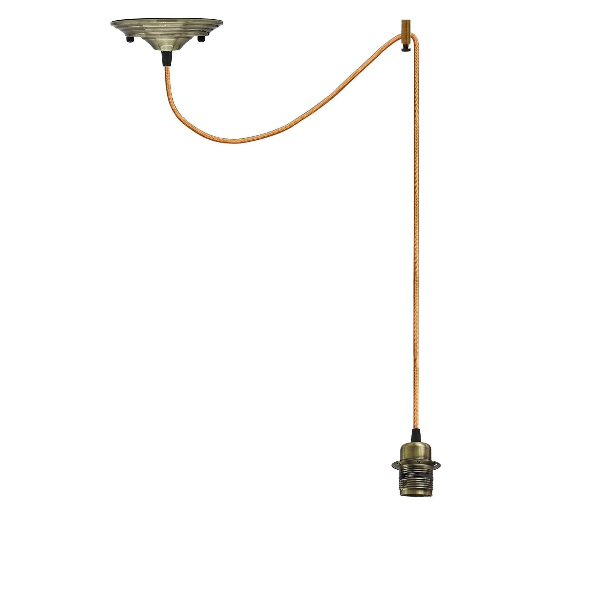 LEDSone Vintage Suspension Light Fitting - Green Brass Metal E27 Screw Lampholder with 195cm Adjustable Cable - Retro Hanging Ceiling Pendant for Kitchen, Bar, Cafe, or Home Decor