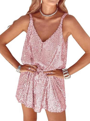 Image of MIYIEONZ Women Sequin Sexy V Neck Shift Dress Sparkly Glitter Sleeveless Short Flowy Loose Party Night Out Club Dress