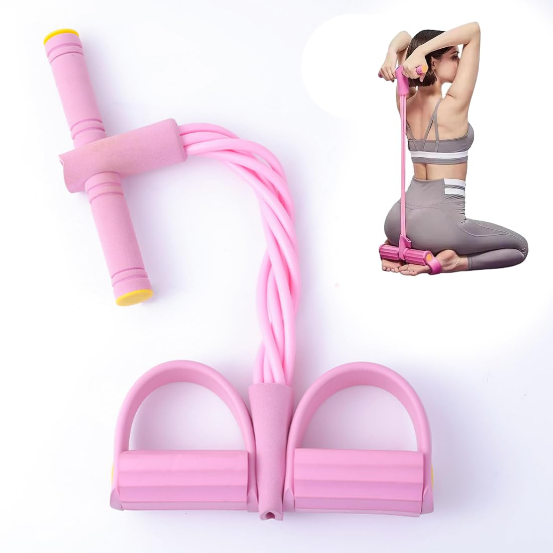 Elastici Fitness con Pedali e Maniglie Elastici Palestra 6 Tubi per Addominali Yoga e Esercizi a Casa Rosa