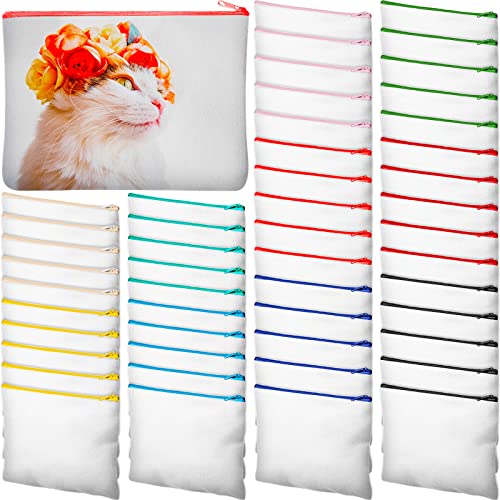 Image of Frienda 50 Pcs Sublimation Blank Canvas Makeup Bags Bulk DIY Heat Transfer Canvas Pen Case Pencil Cosmetic Makeup Bags Clear Sublimation Blank Pouch with Zipper (7.87 x 5.7 Inch,Mixed Colors)