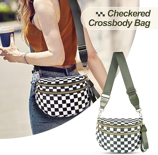 Checkered Bum Bag, 2025 New Nylon Checkered Crossbody Bags for Women, The Roomiest Crossbody with Adjustable Shoulder Strap (Beige)2