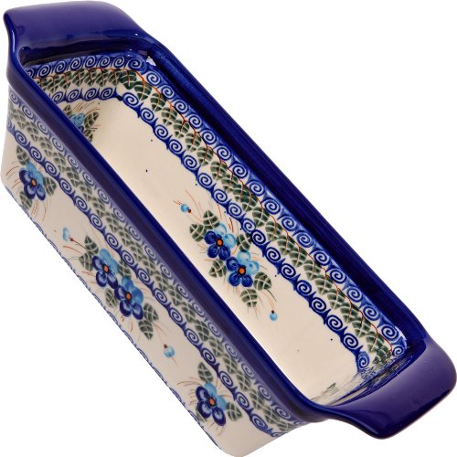 Polish Pottery Ceramika Boleslawiec Bread Meatloaf Baker, 12-3/4-Inch by 5-3/8 Inch, 6 Cups, Royal Blue Patterns with Blue Pansy Flower Motif