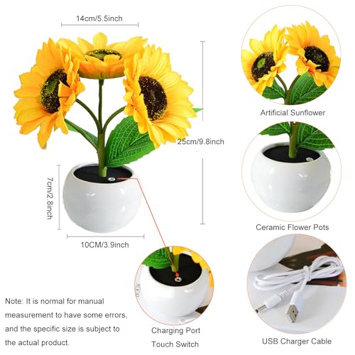 Image of Sunflower Flower Table Lamp Sunflower Gifts for Women Rechargeable Cordless Bedside Lamps USB Infinitely Dimming Night Light for Restaurant Bedroom